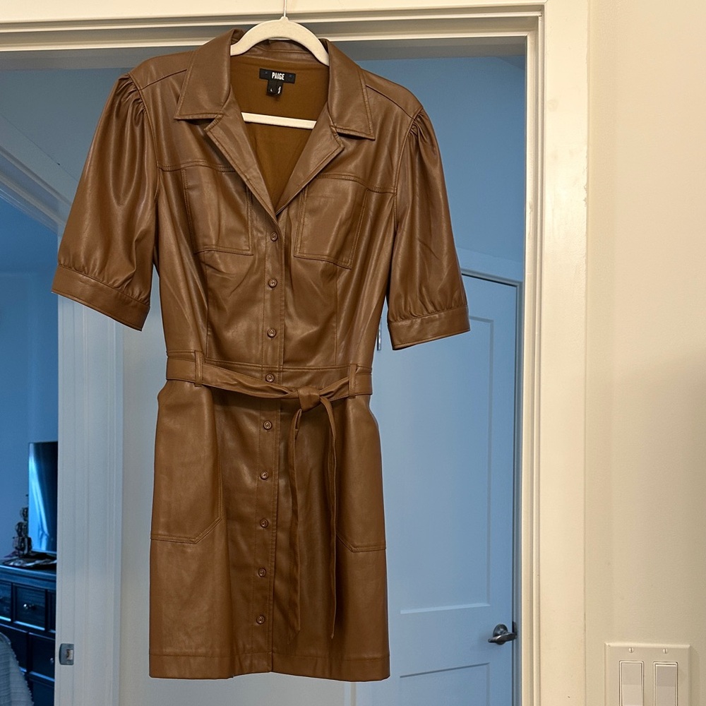 PAIGE Brown Faux Leather Mini Dress
